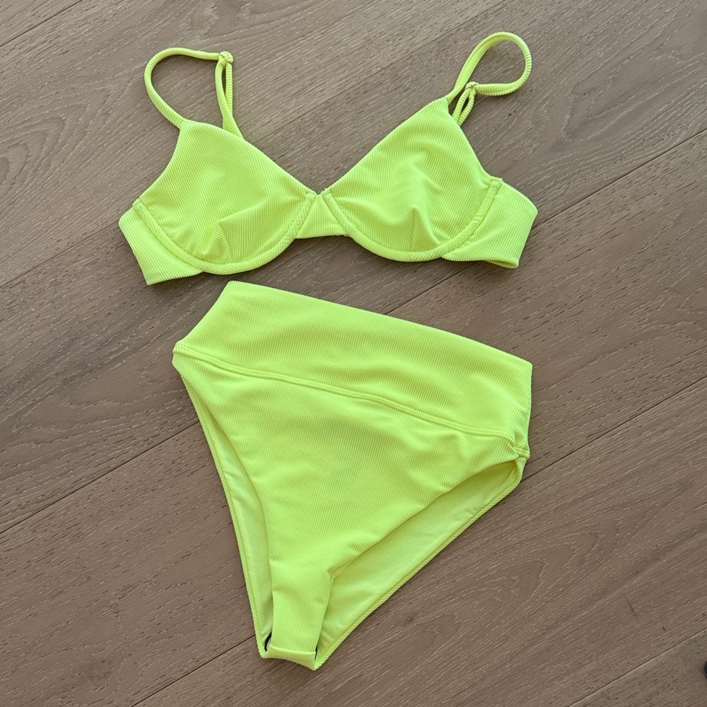 Beach Riot Neon Yellow High-Waist Bikini Set NWOT